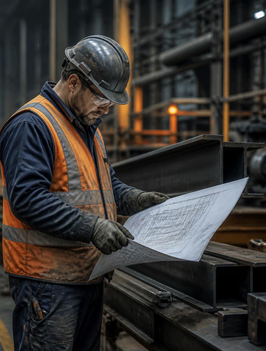 Preparação de trabalho metalúrgico em ambiente industrial